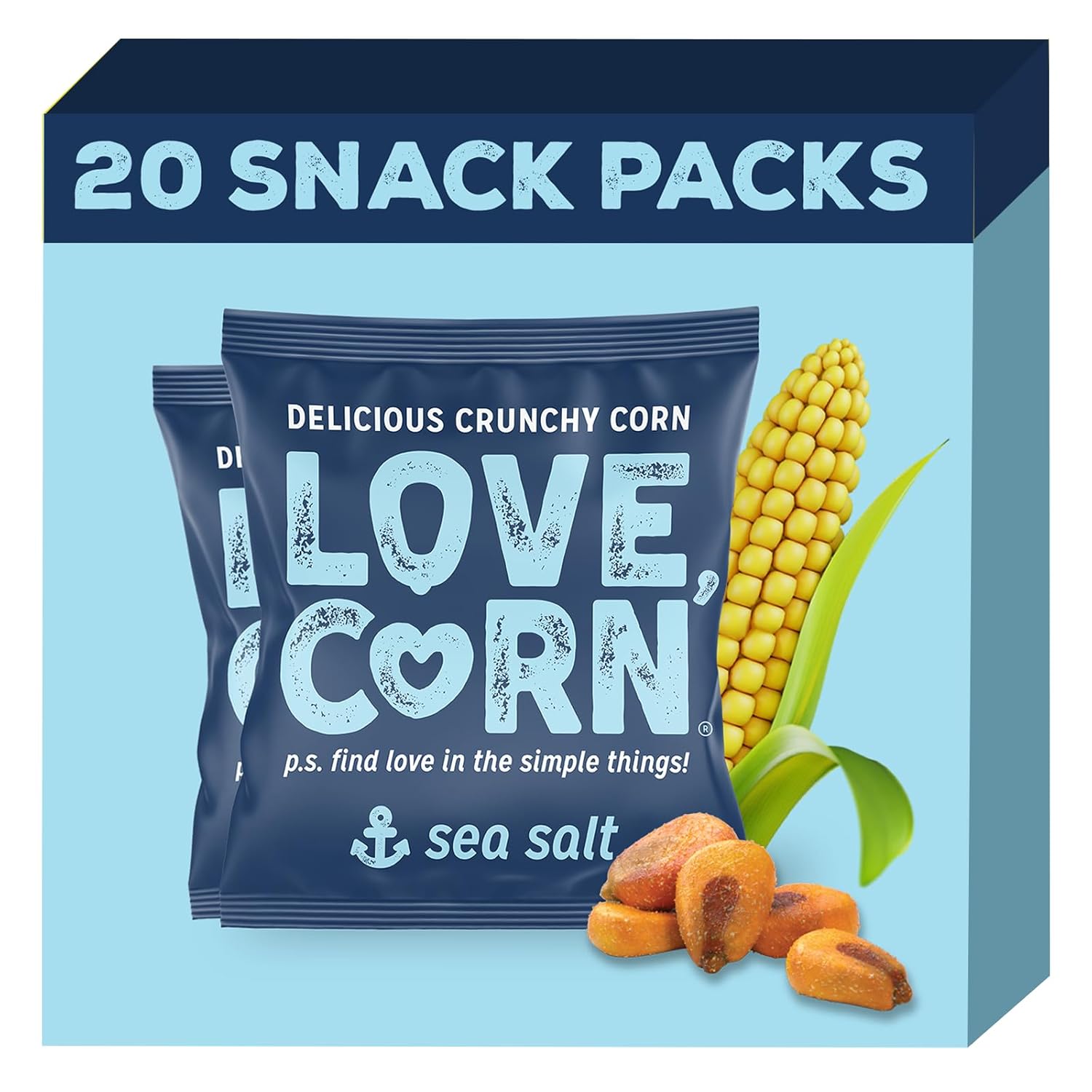 LOVE CORN Sea Salt 0.7oz x 20 Bags - Delicious Crunchy Corn - Healthy Family Sna...