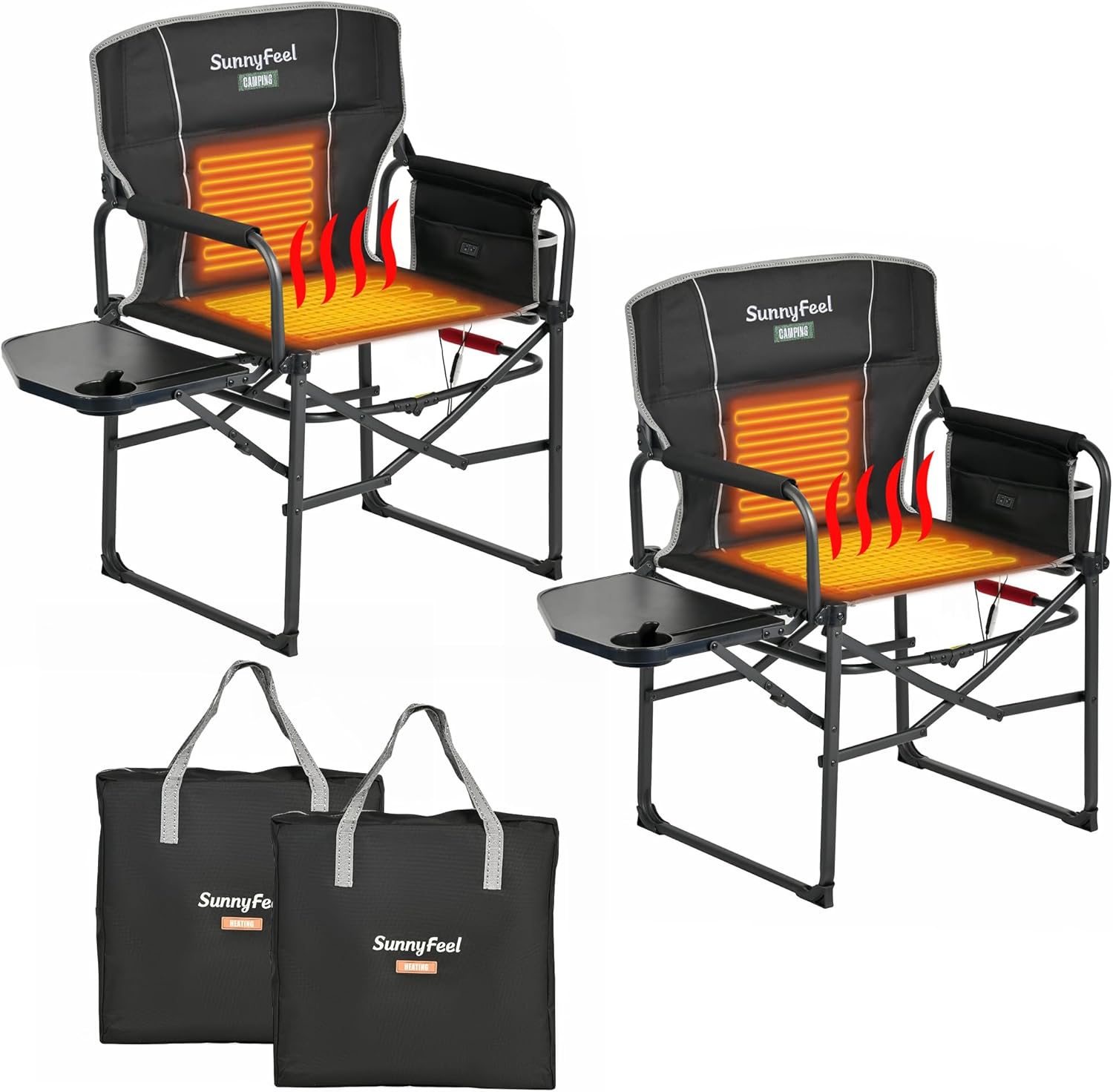 SUNNYFEEL Heated Camping Directors Chair, Special Heavy Duty Outdoor Chair, Inno...