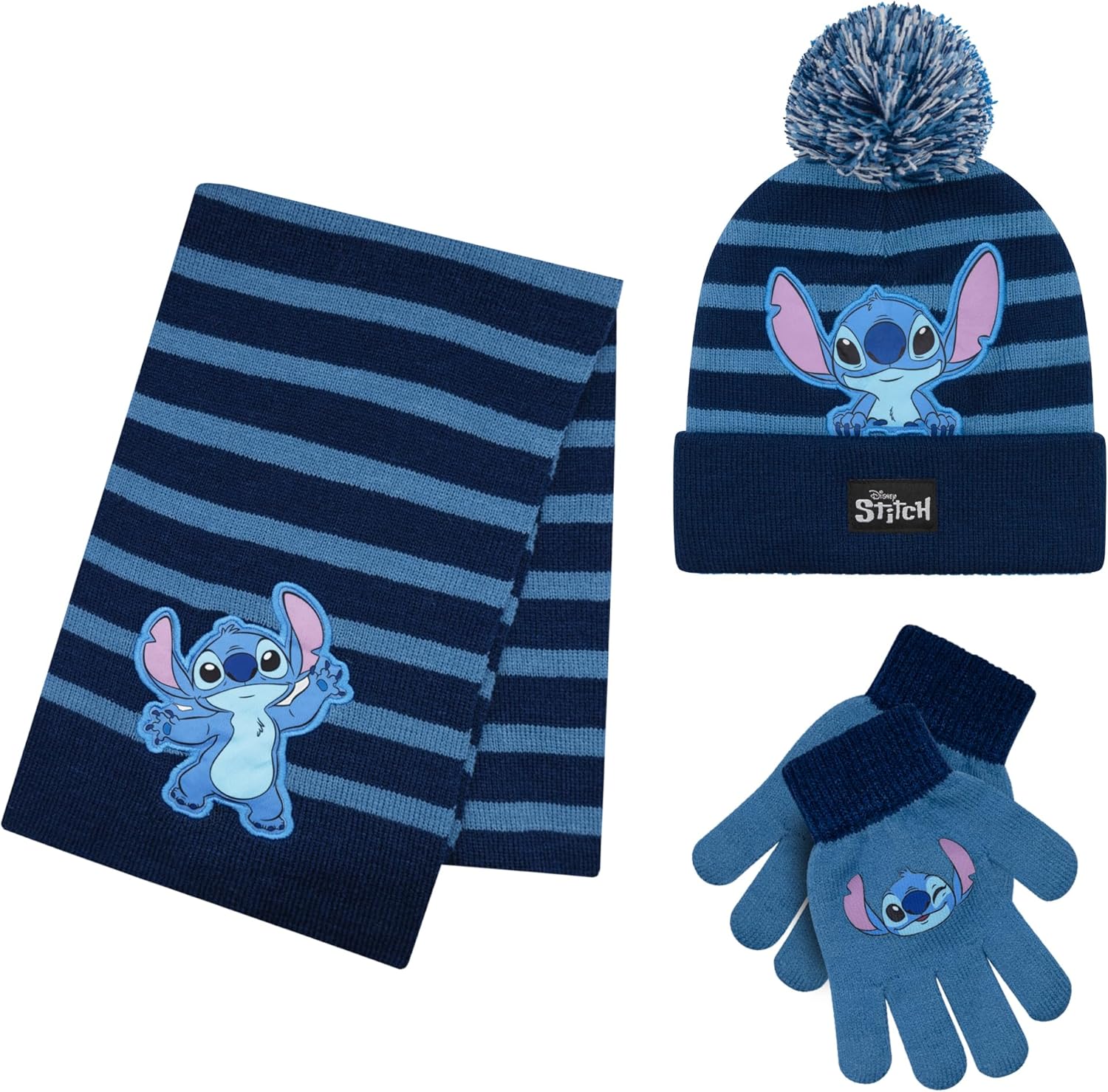 Disney Lilo and Stitch Kids Beanie Hat and Glove Set for Girls – Blue Stitch Hat...