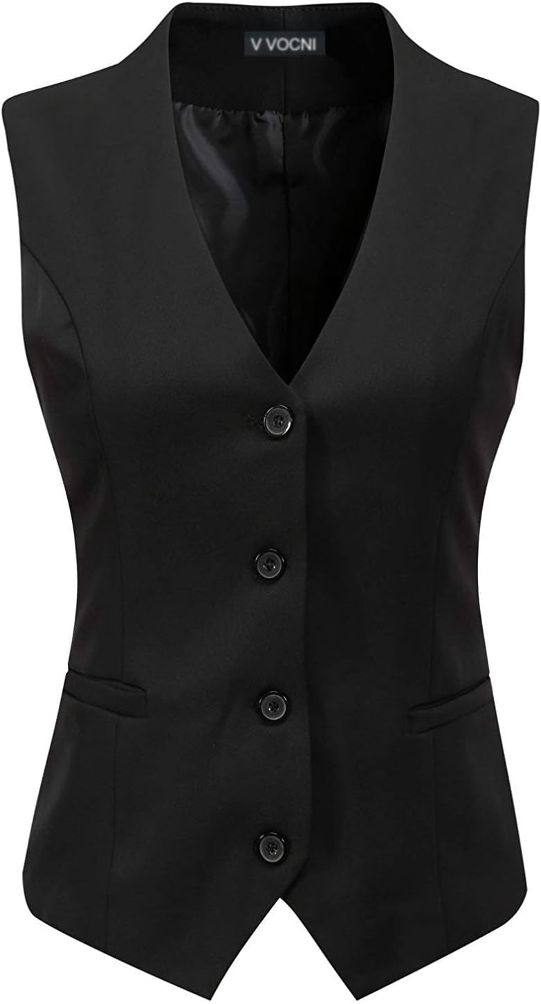 VOCNI Women's Suit Vest, Special 4 Button V-Neck Dressy Waistcoat, Innovative Fu...