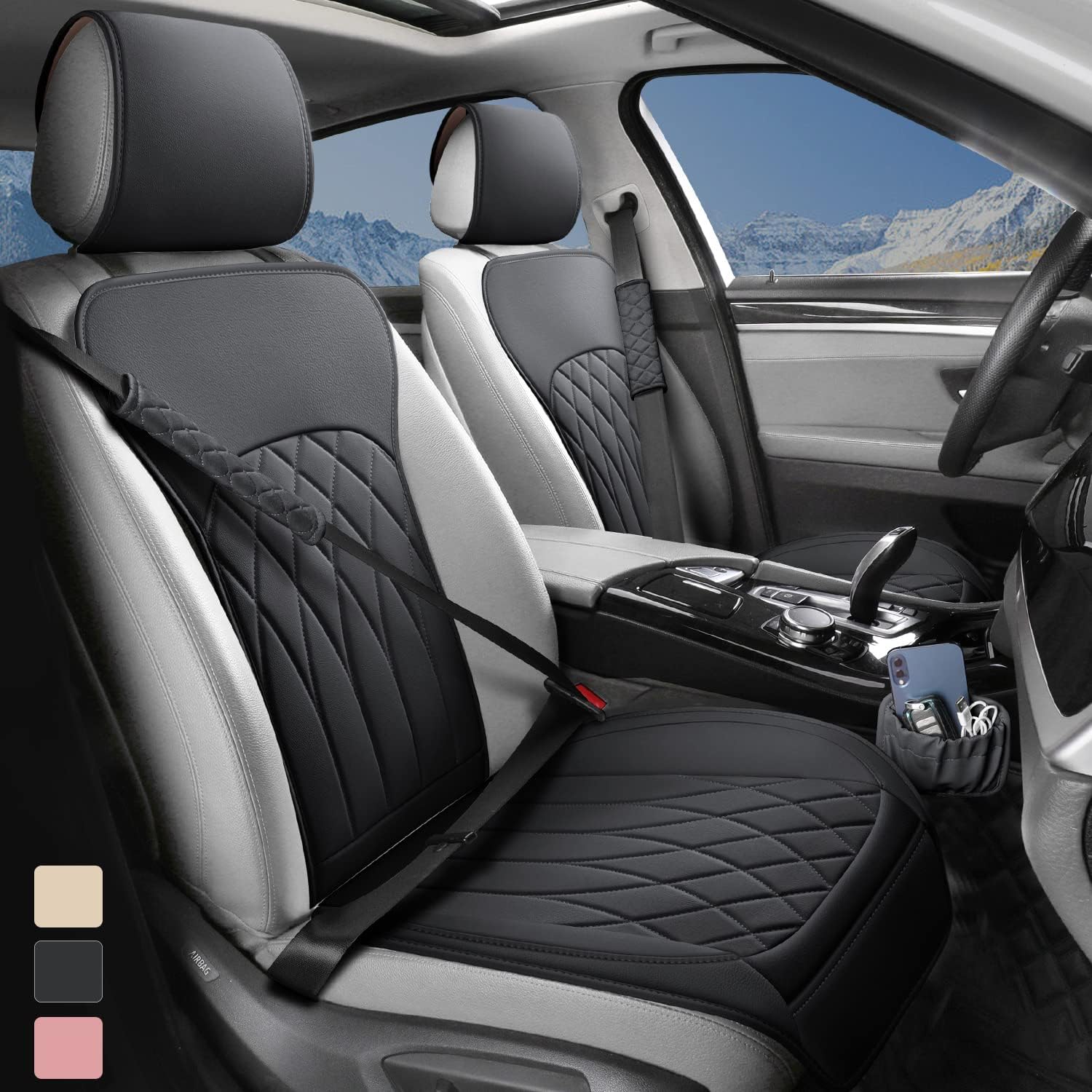 2 Pack Leather Front Car Seat Covers, Universal Sideless Car Seat Protectors wit...