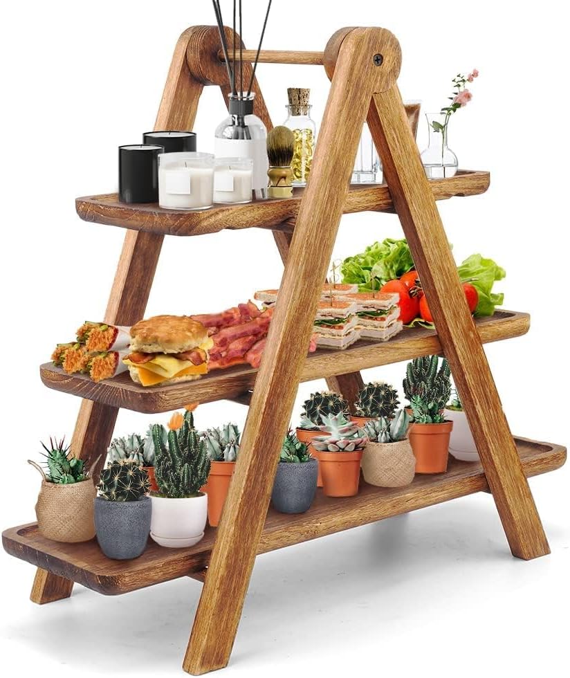 Manspdier Wood 3 Tier Serving Tray Three Tiered Cupcake Stand, Rectangle Serving...