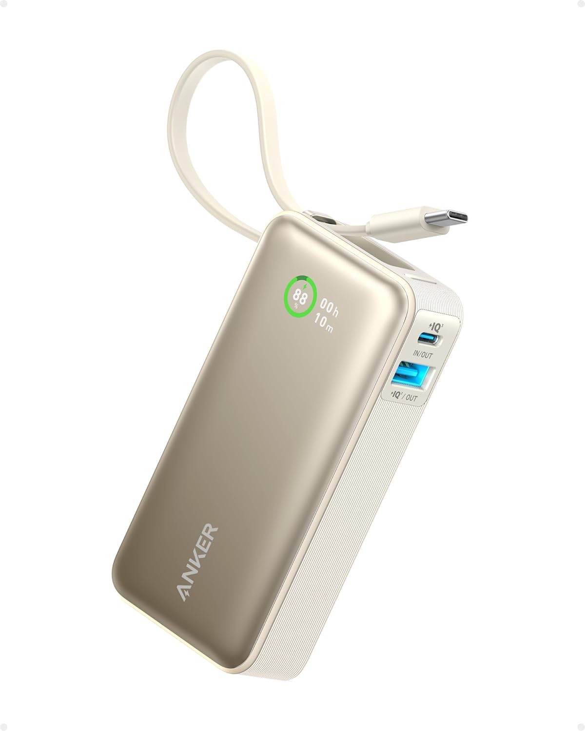 Anker Nano Power Bank, 10,000mAh Portable Charger with Built-in USB-C Cable, 30W...