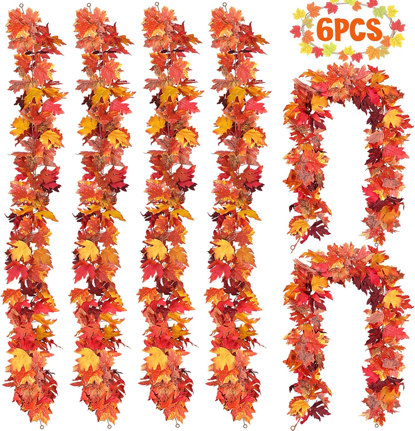 6 Pack Fall Decor for Home Fall Leaves Garland Thanksgiving Decorations Indoor O...