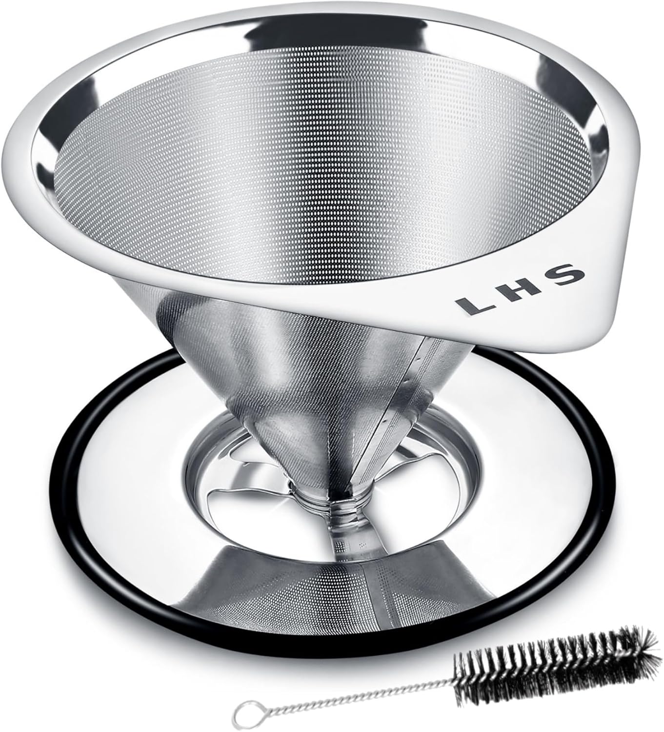 LHS Pour Over Coffee Dripper Stainless Steel Coffee Filter Metal Cone Filter Pap...