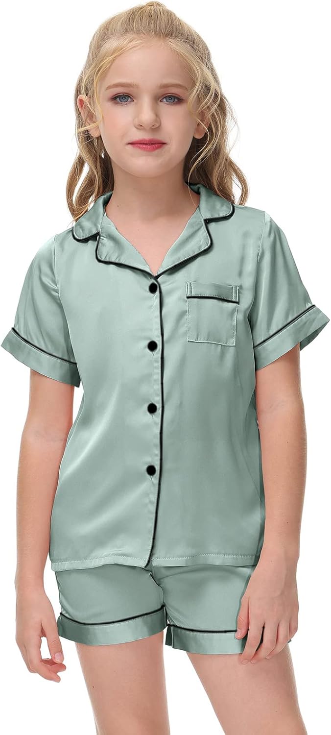 Veseacky Unisex Satin Pajamas, Special Silk Pjs Short Sleeve Sleepwear for Boys...