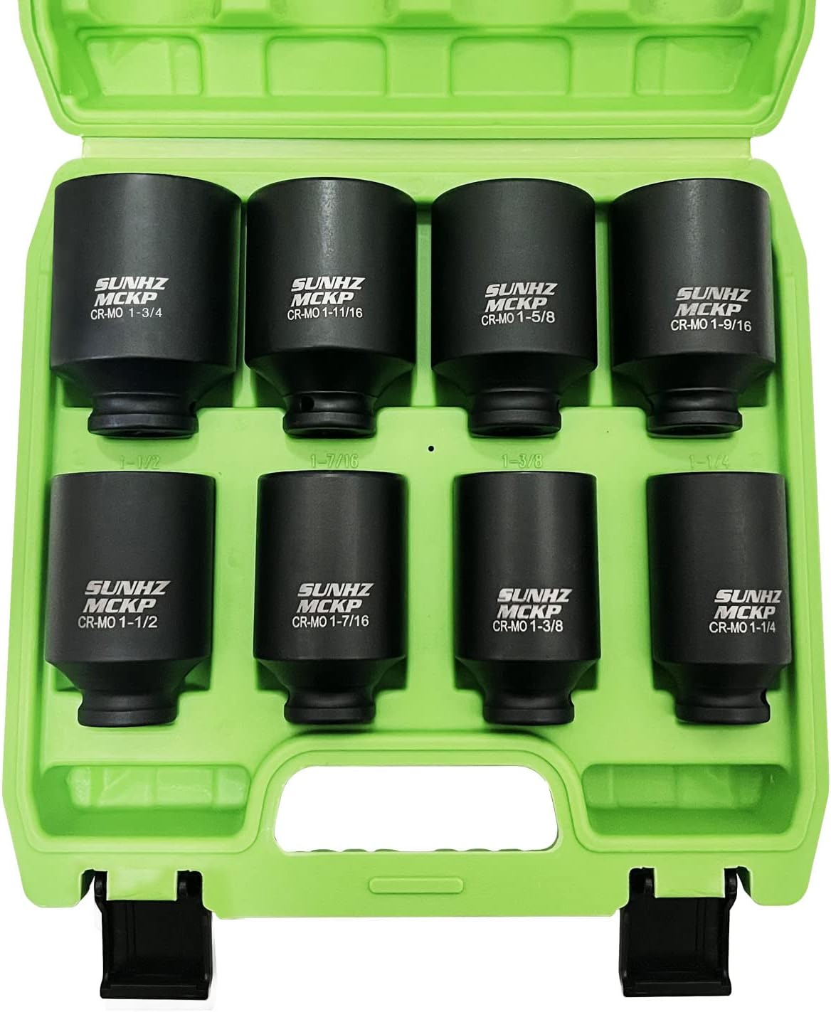 SUNKPMCKP 1/2" Drive Deep 6-Point Impact Socket Set, 8-Piece Standard SAE Spindl...