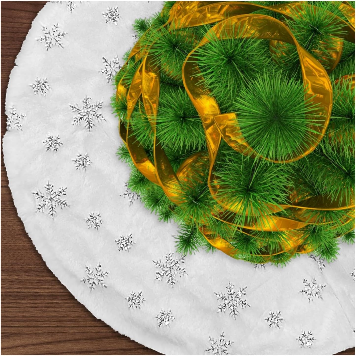 Jsdoin Christmas Tree Skirts, 36 Inch White Plush Double Layers Tree Skirt with...