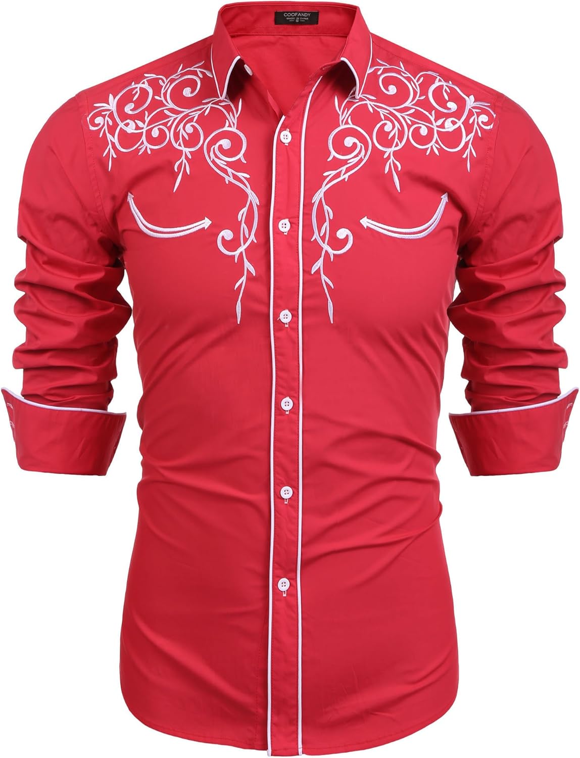 COOFANDY Men's Western Cowboy Shirts Long Sleeve Embroidered Shirt Slim Fit Casu...