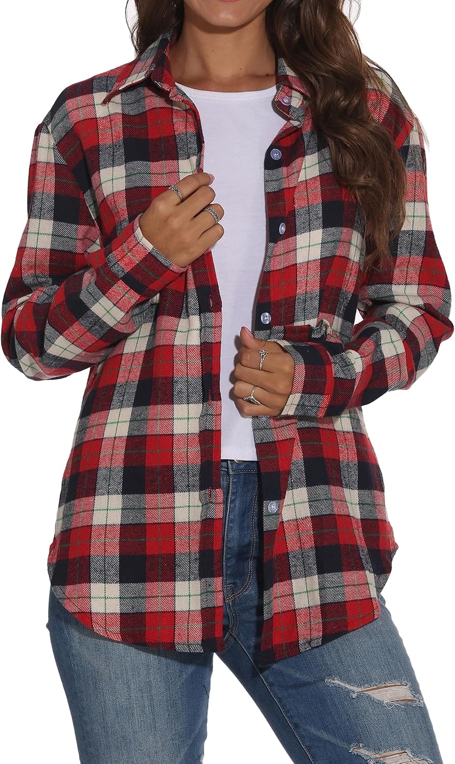 GUANYY Womens Long Sleeve Shirts, Classic Button Down Flannel Shirt, High-Qualit...