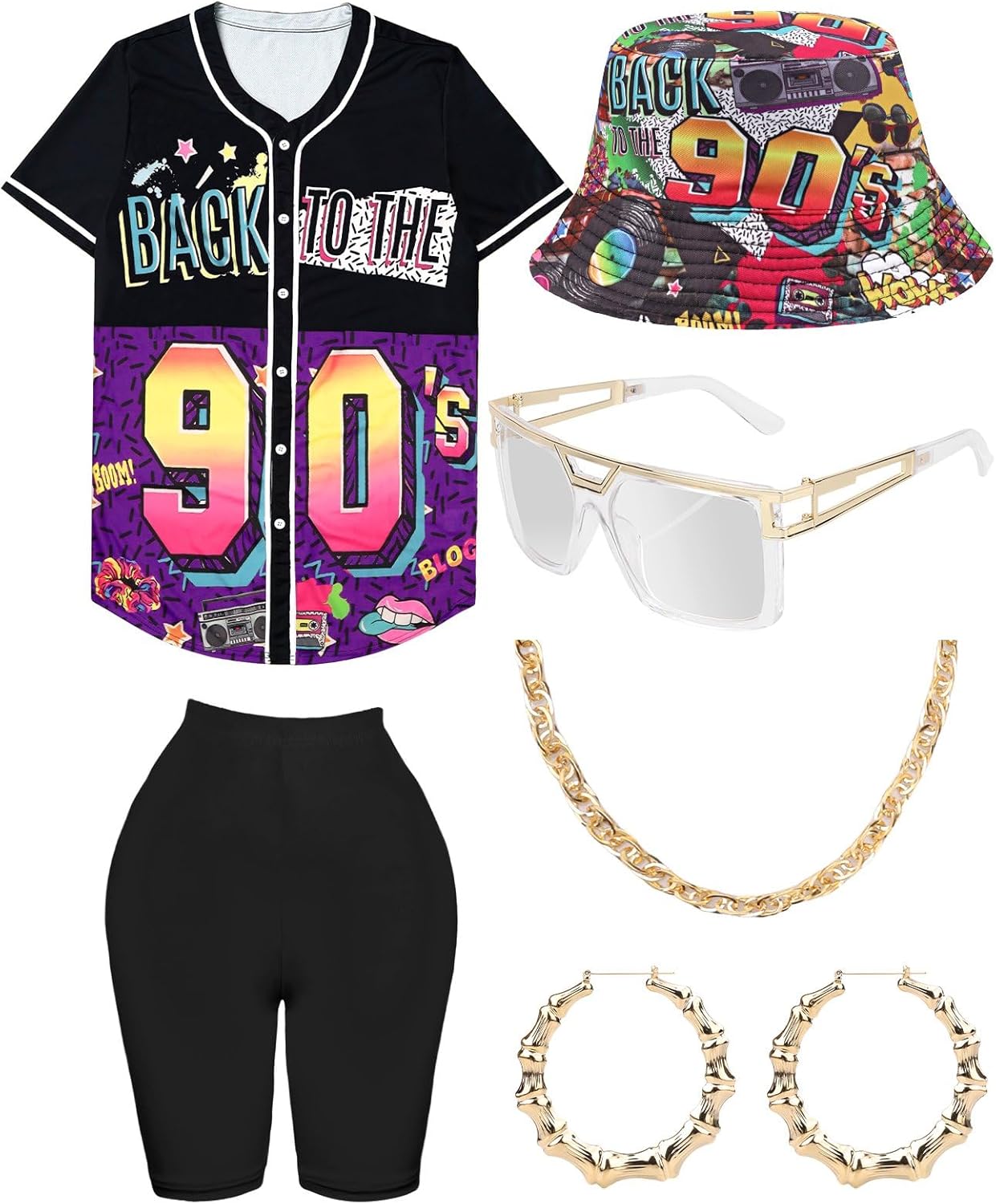 80s 90s Outfit for Women, Unisex Hip Hop Costume Baseball Jersey Shirt Yoga Pant...