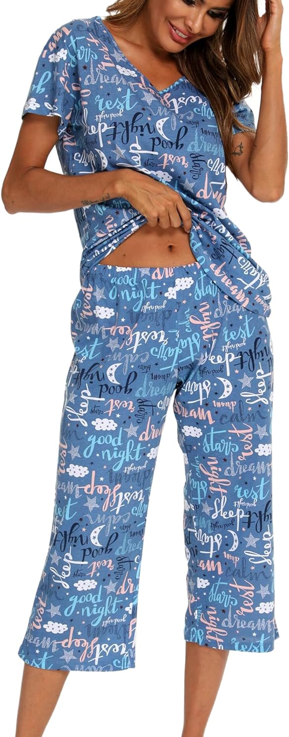 ENJOYNIGHT Women's Pajama Sets, Unique Cotton Sleepwear, Special Pjs Tops with C...