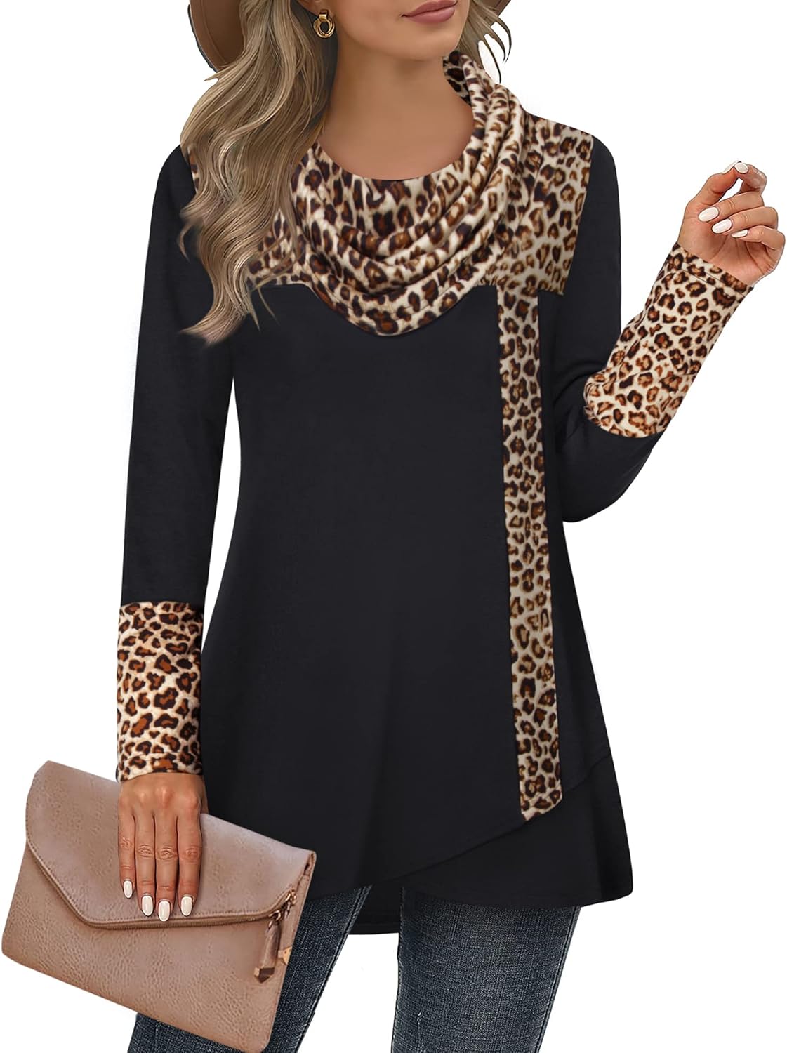 Furnex Women's Long Sleeve, Special Cowl Neck Tunic Top, Innovative Casual Pullo...
