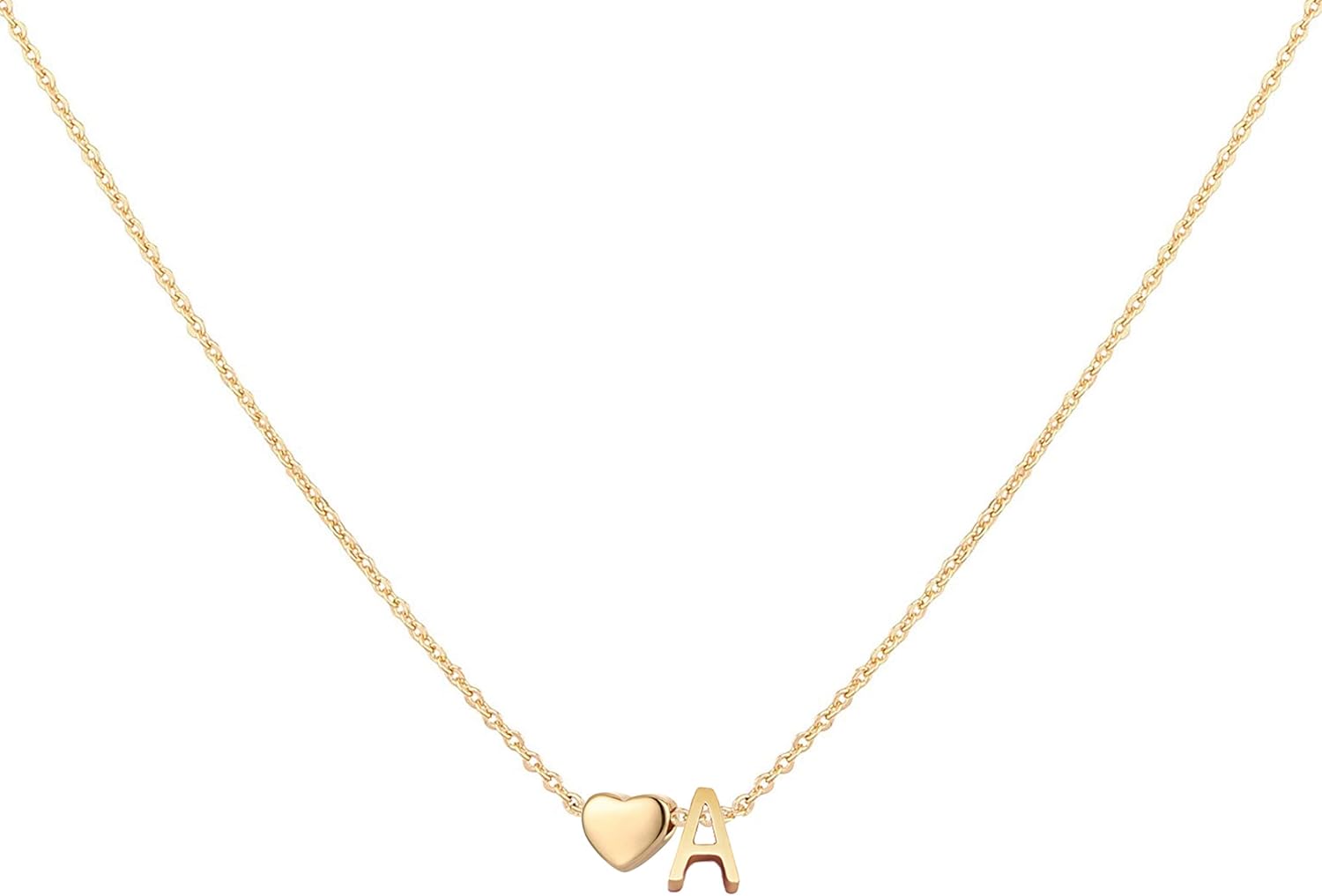 Glimmerst Initial Heart Necklace, Special 18K Gold Plated Stainless Steel Neckla...
