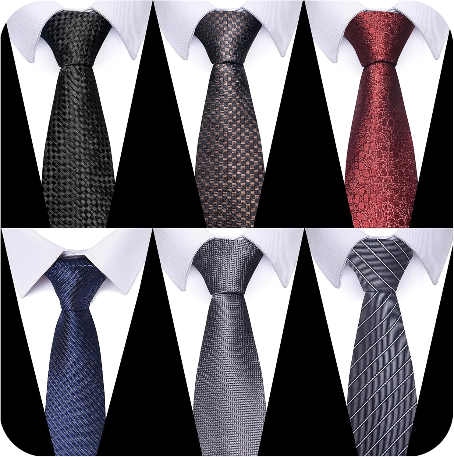 joy alice Tie For Men 6 PCS Necktie Woven Jacquard Neck Ties Set Gray