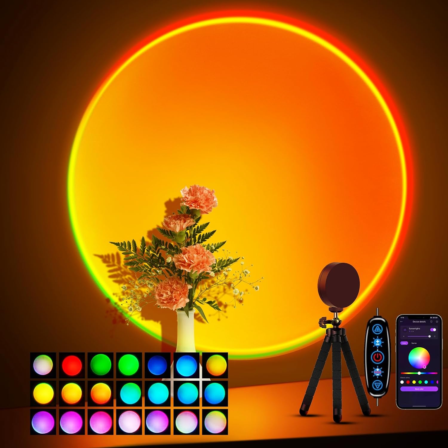 Sunset Lamp Multicolor Changed Night Light Projector with Button Switch,APP Cont...