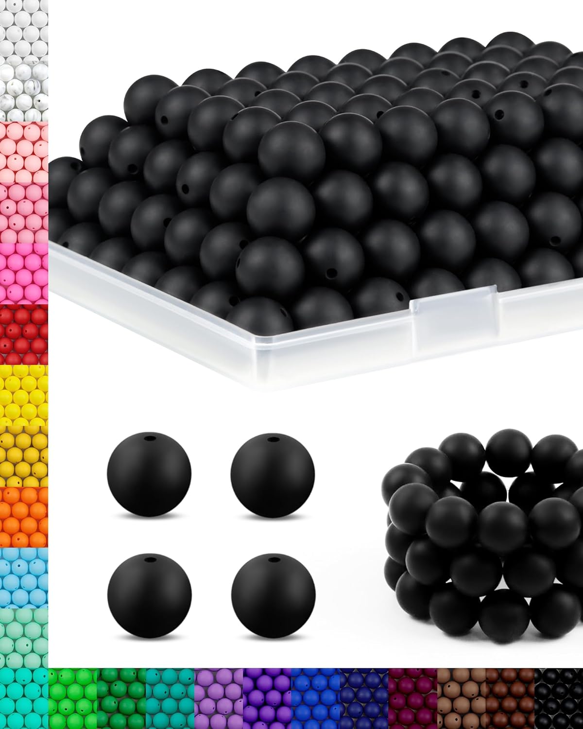 150PCS FIVEIZERO Silicone Beads 15mm for Keychain Making, Bulk Rubber Beads for...