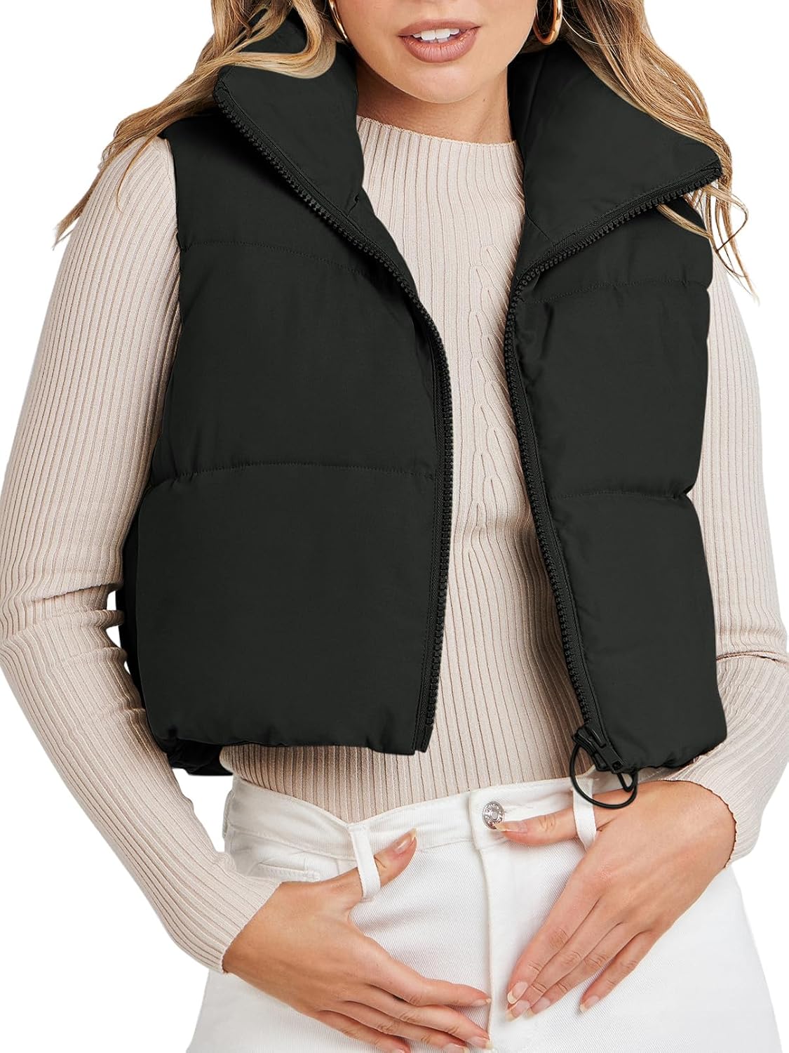 MEROKEETY Women's Crop Puffer Vest Lightweight Stand Collar Sleeveless Zip Up Pa...