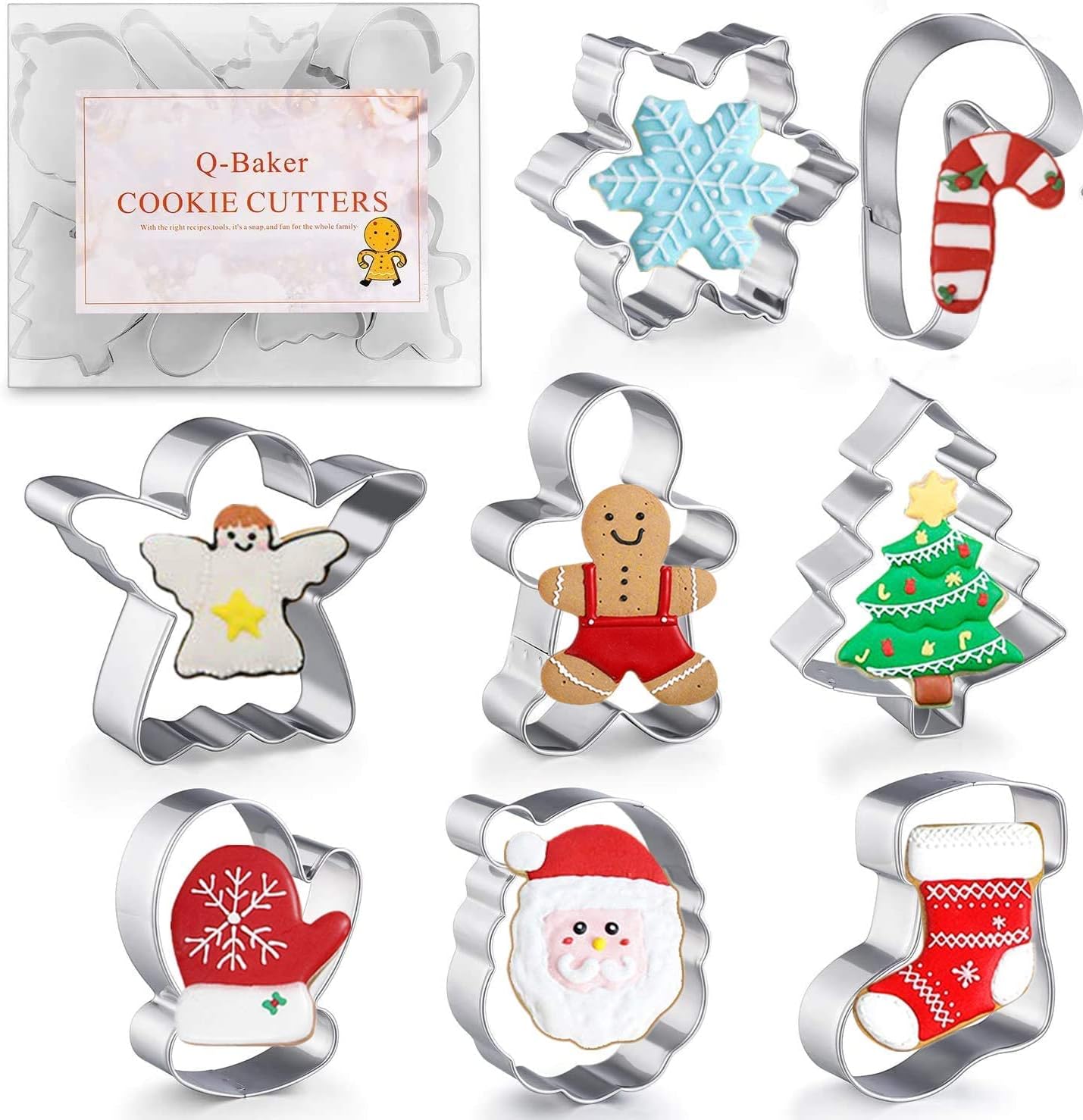 Christmas Cookie Cutters, 8Pcs Winter Holiday Cookie Cutter Set, Stainless Steel...