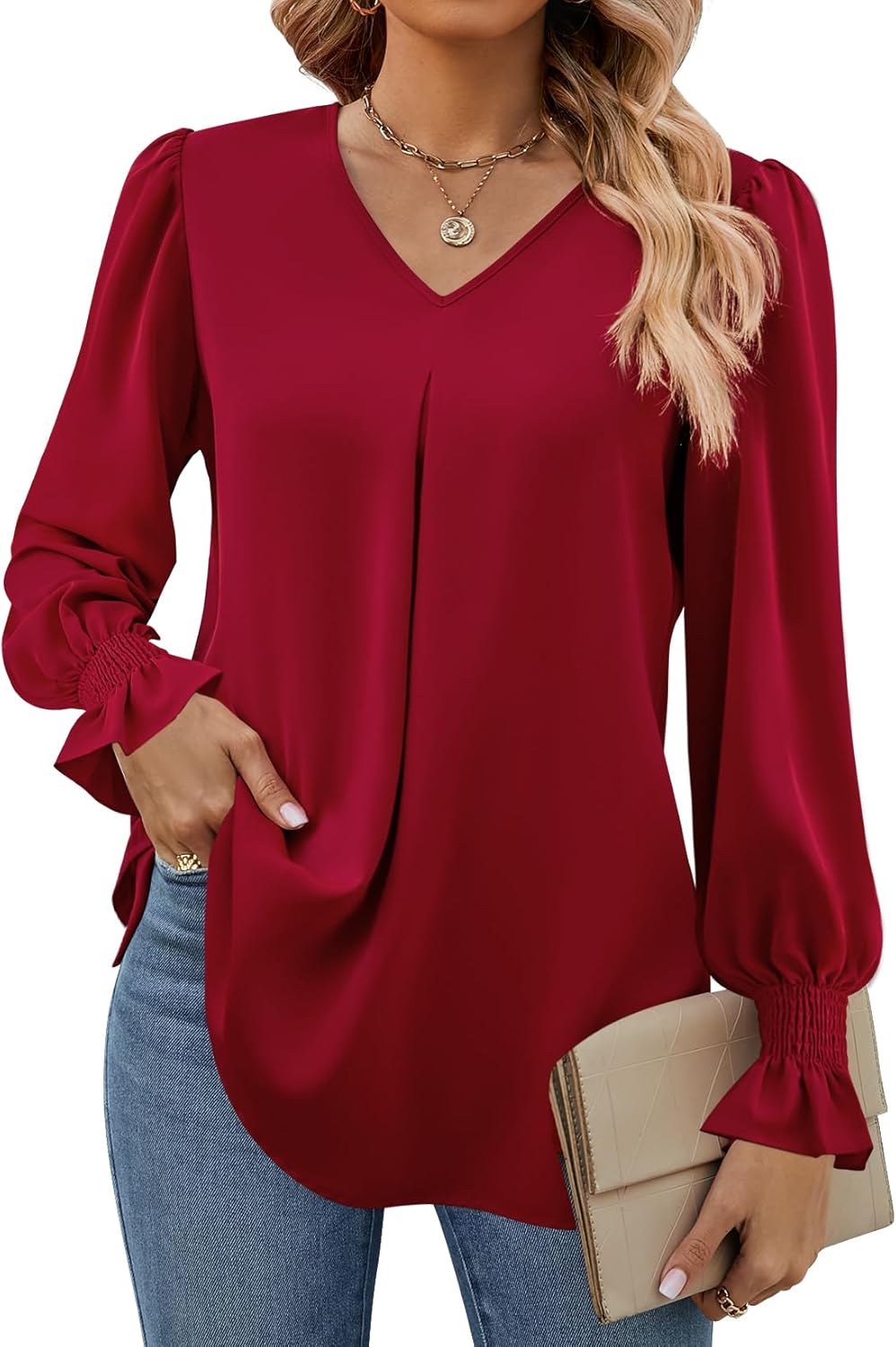 Funlingo Women's 2024 Long Sleeve Tops, Special V Neck Tunic Shirts, High-Qualit...