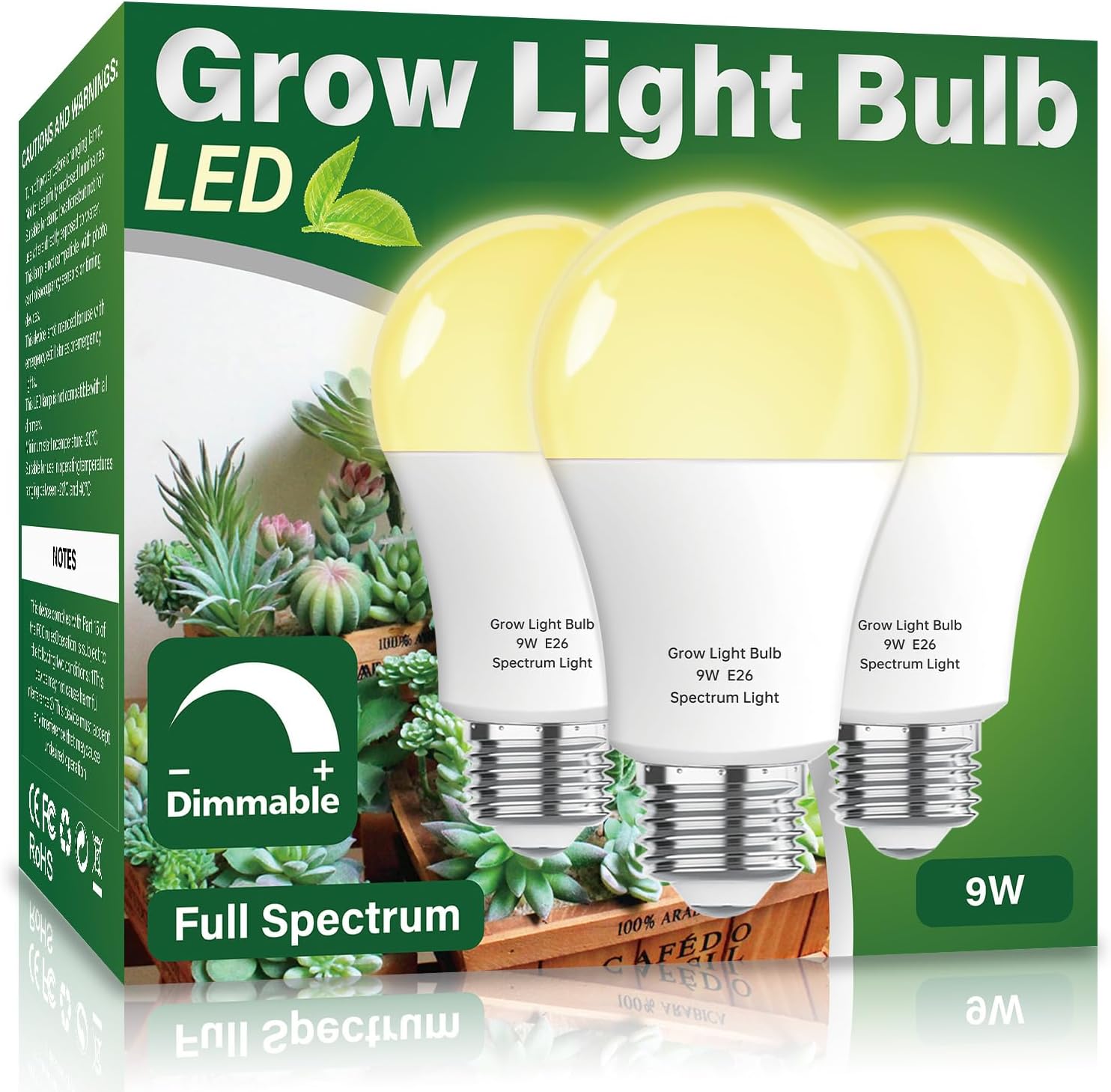 3 Pack Full Spectrum Grow Light Bulbs,A19 Grow Lights for Indoor Plants,Dimmable...