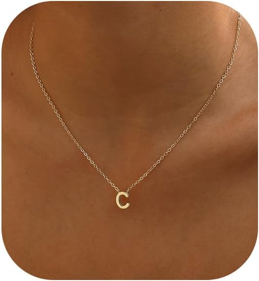 Initial Necklaces for Women, Special 14k Gold Plated Dainty Gold Letter Necklace...