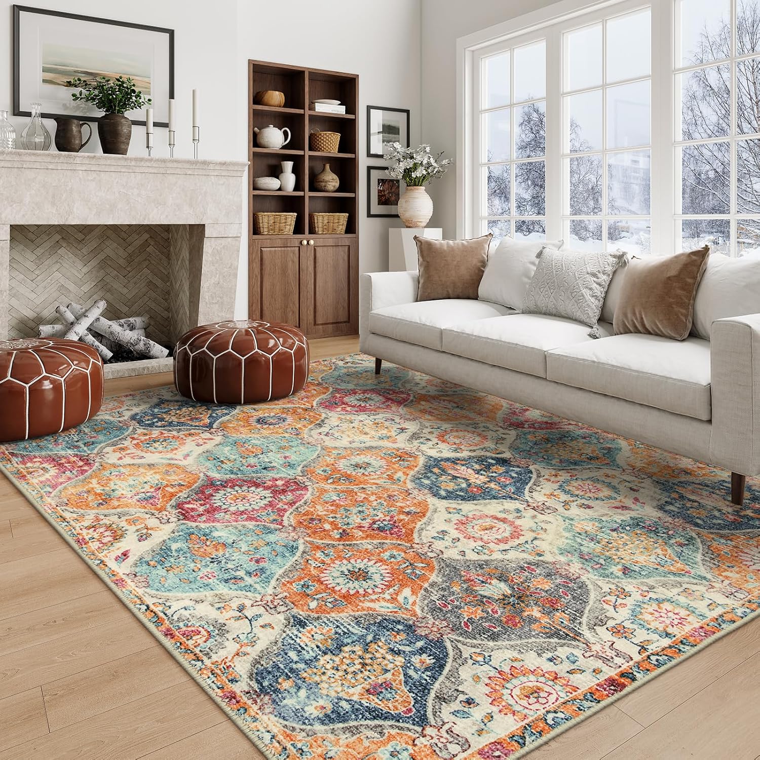 Lahome Moroccan Area Rug, Special Ultra-Thin Washable Rugs for Living Room, Inno...