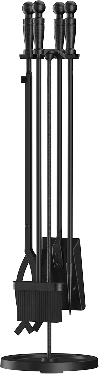 FireBeauty Fireplace Tools Set 5 Pieces Wrought Iron Fire Place Pit Poker Holder...