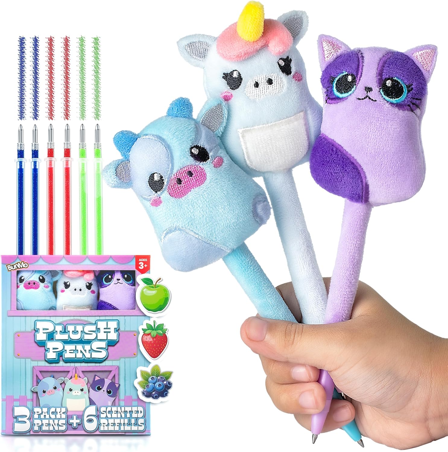 BUNMO Stocking Stuffers for Girls - Plush Pens 3 Pack - 6 Scented & Glittery Ref...