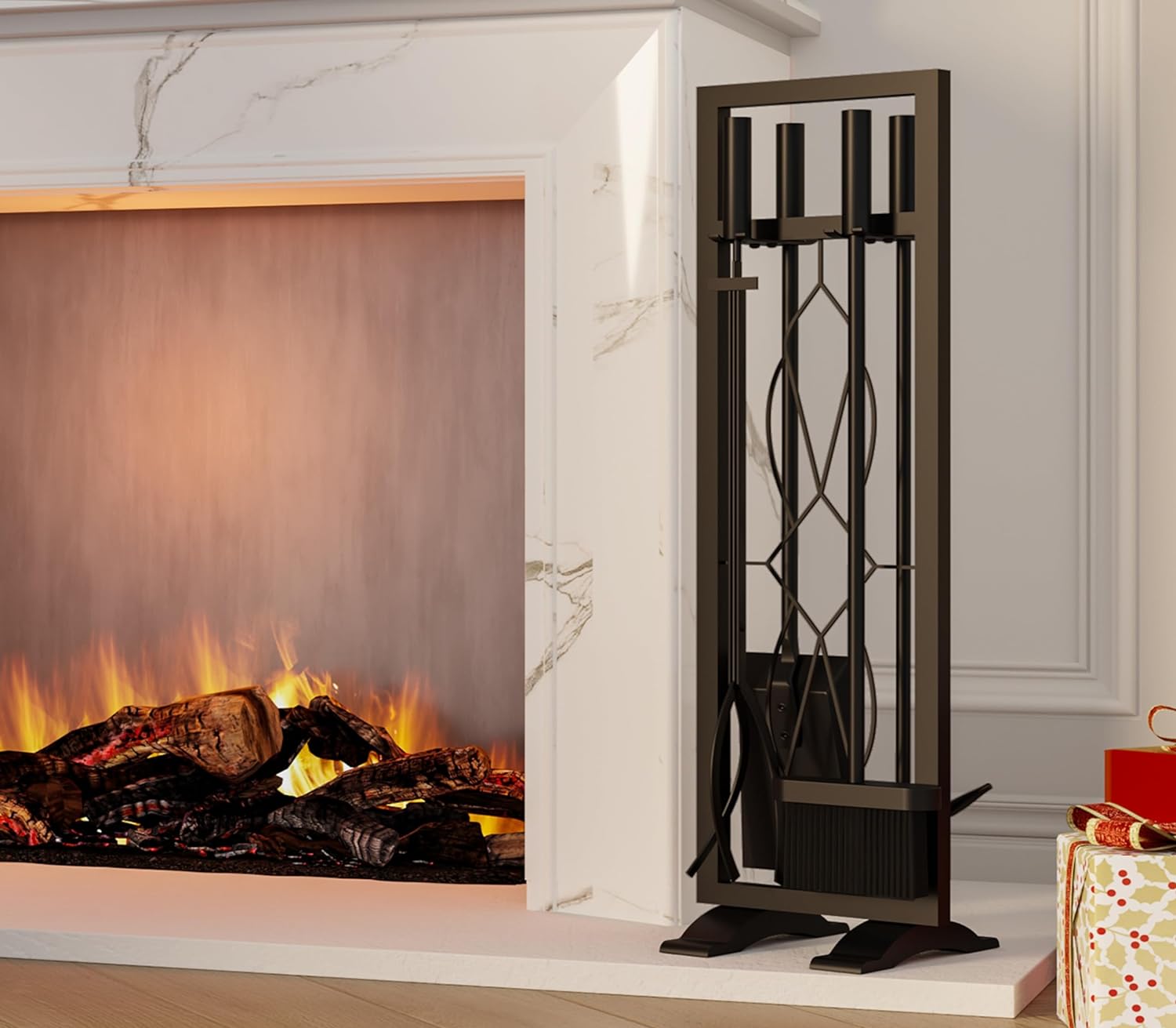 Fire Beauty Fireplace Tools Set 5 Pieces Fireside Accessories Fire Kit Stand Woo...