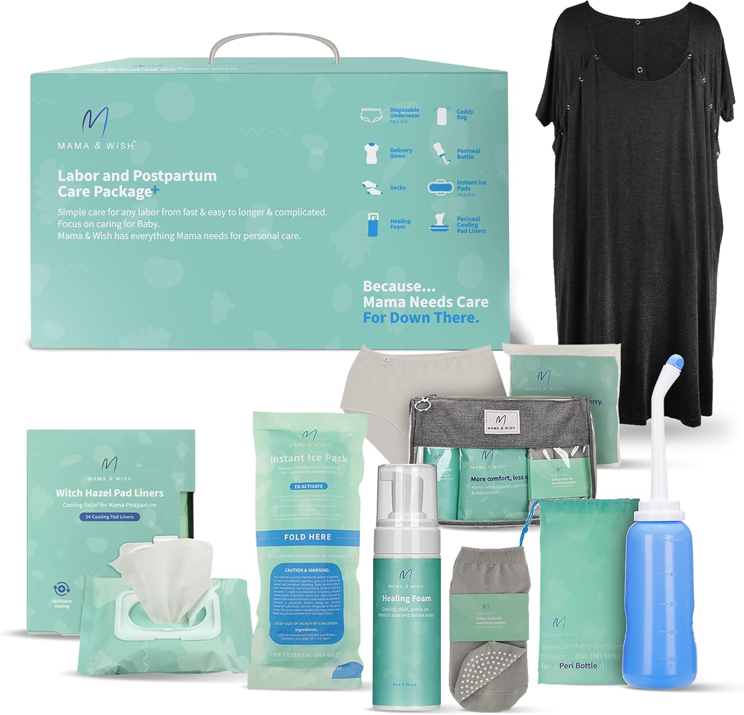 Postpartum Care Kit for Mom, Special 14-Piece Kit with Labor and Delivery Gown,...