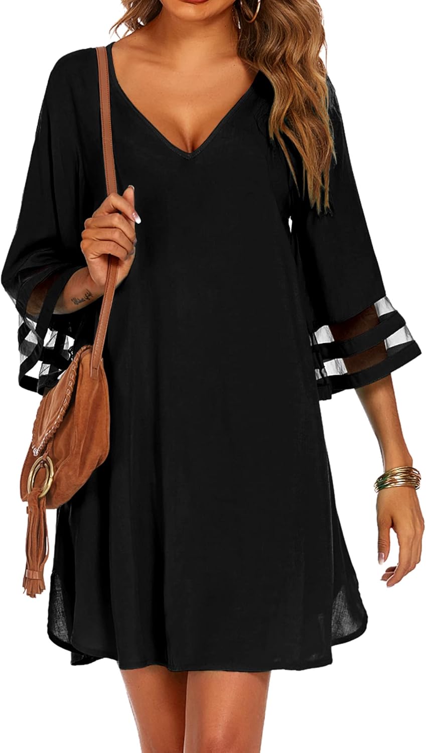 Ekouaer Women's Swimsuit Cover Up 3/4 Bell Sleeve...