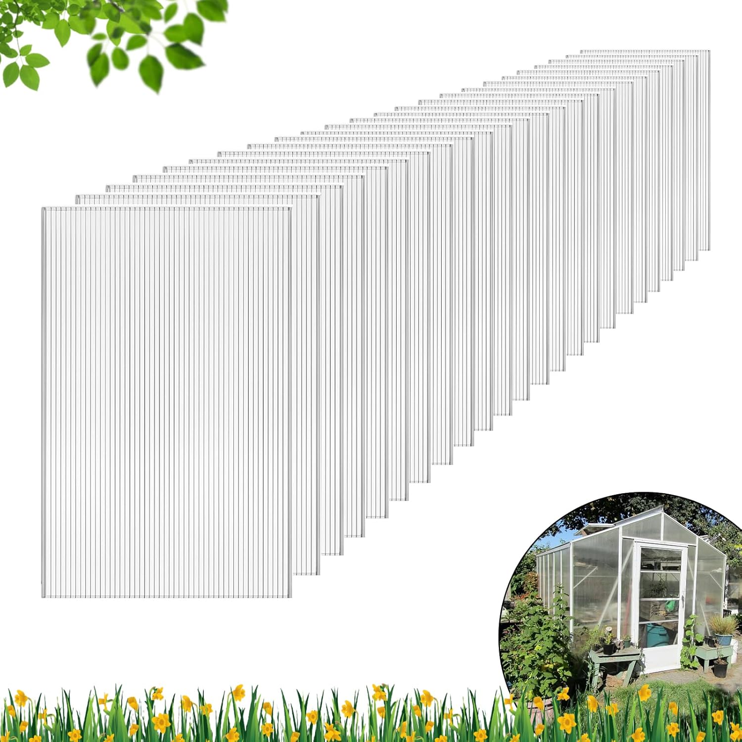 DGSL 14 Pcs Polycarbonate Greenhouse Panels, 4' x 2' x 0.16'' Twin-Wall Polycarb...