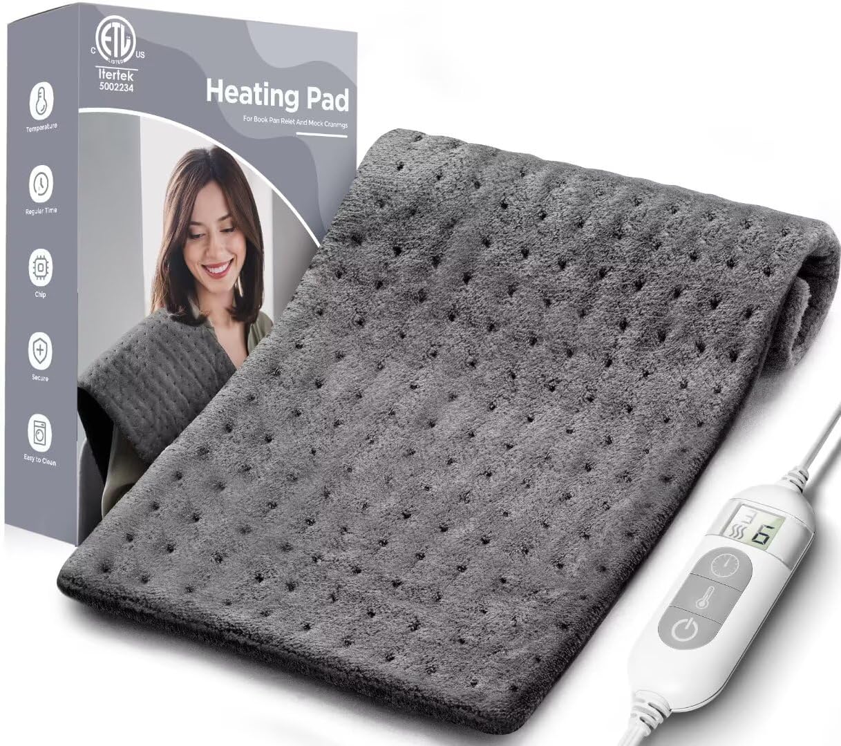 Heating Pad for Back & Cramps Relief,Electric Heat Pad Fast Heat,6 Level Heat Se...