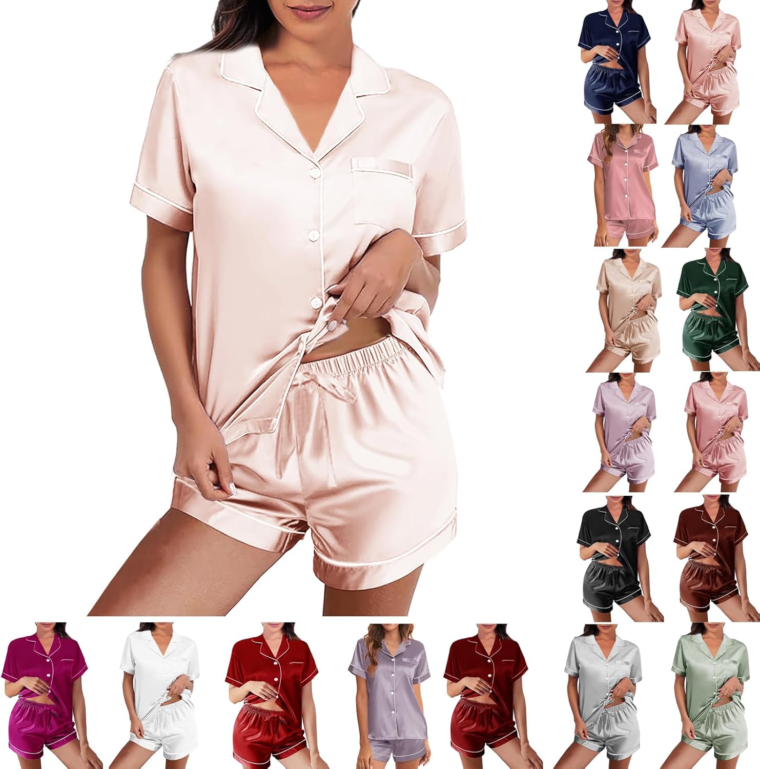 Womens Silk Satin Pajamas, Unique Loungewear Two-Piece Set, Special Sleepwear wi...