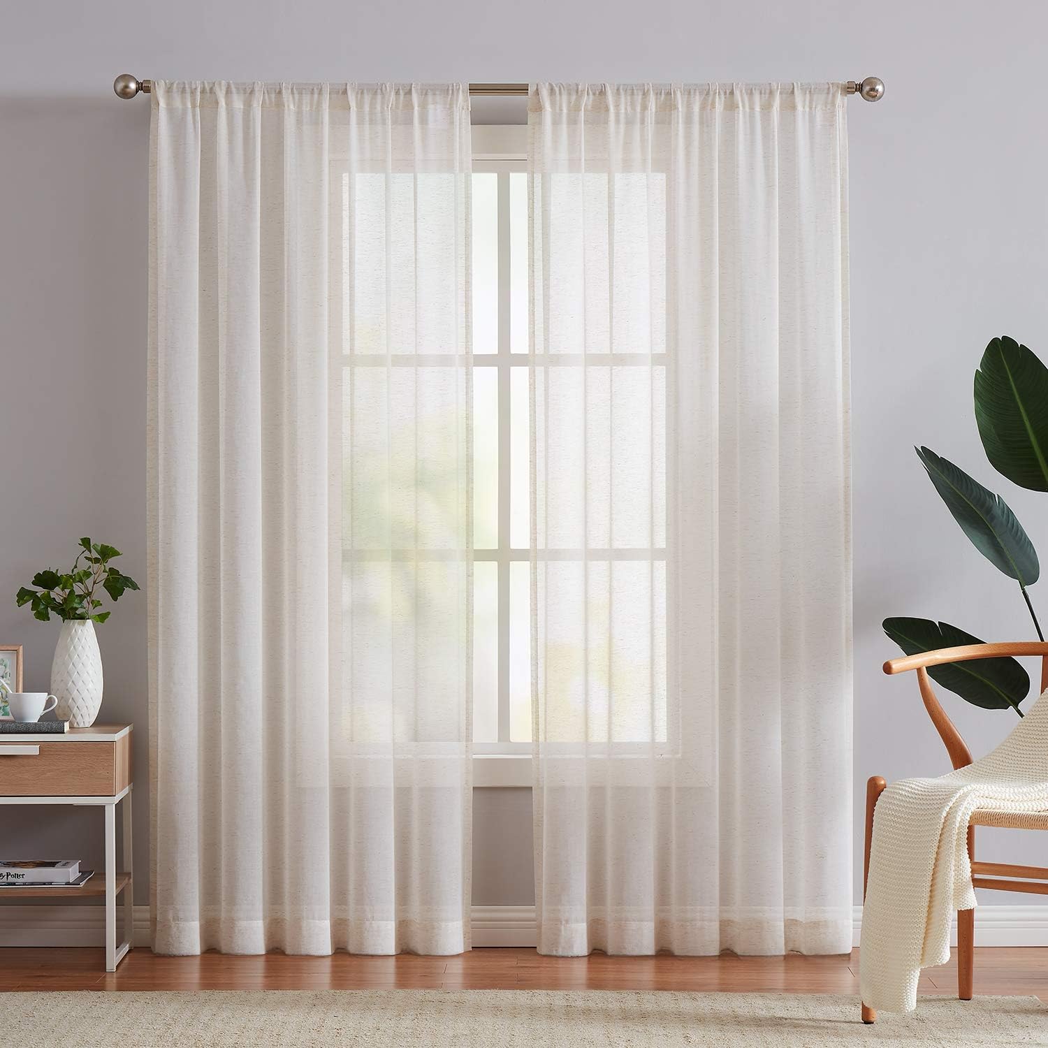 FMFUNCTEX Linen Sheer Curtains, Special Beige Curtains for Living Room, High-Qua...