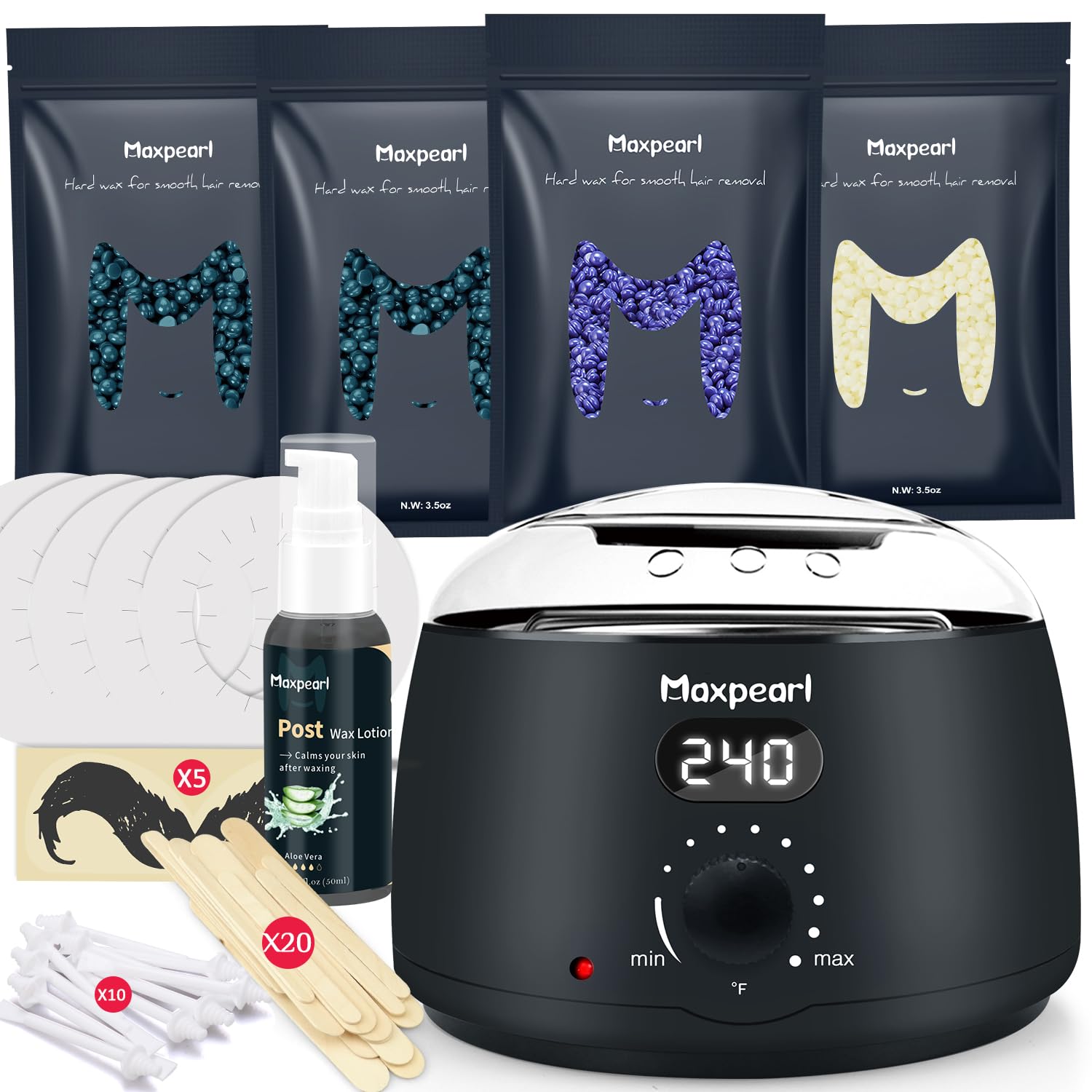 Maxpearl Digital Waxing Kit - Women Men Hard Wax Melt Warmer Kit for Hair Remova...