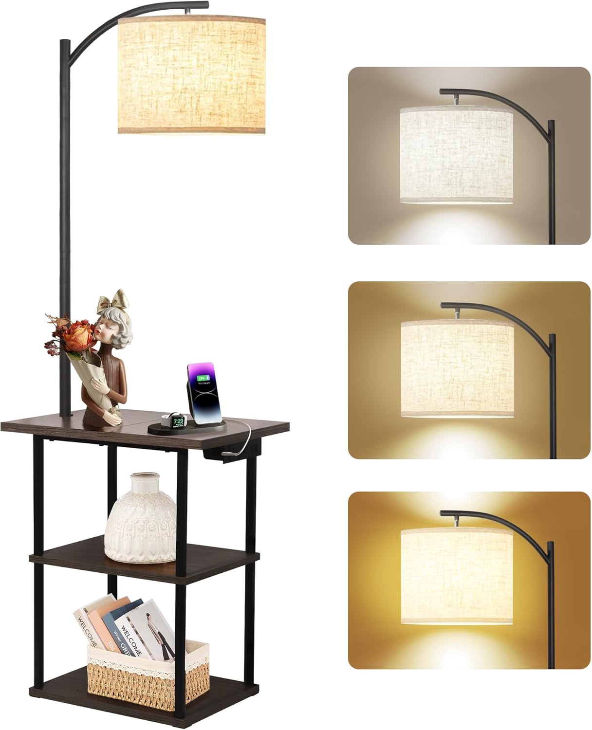 PESRAE Floor Lamp, Special End Table with Charging Station, Unique Floor Lamp wi...