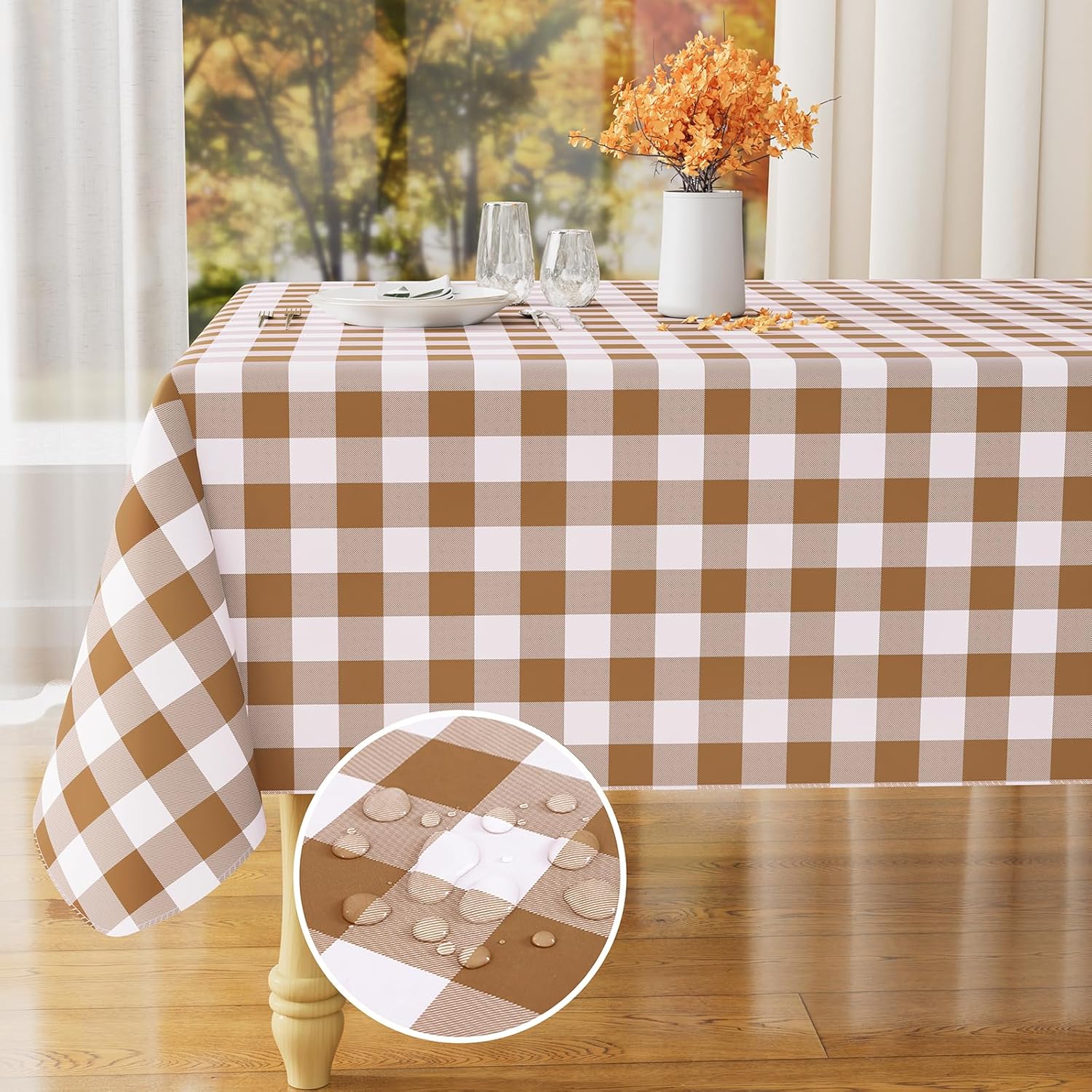 misaya Rectangle Waterproof Vinyl Table Cloth, Special Buffalo Flannel Backed Ta...