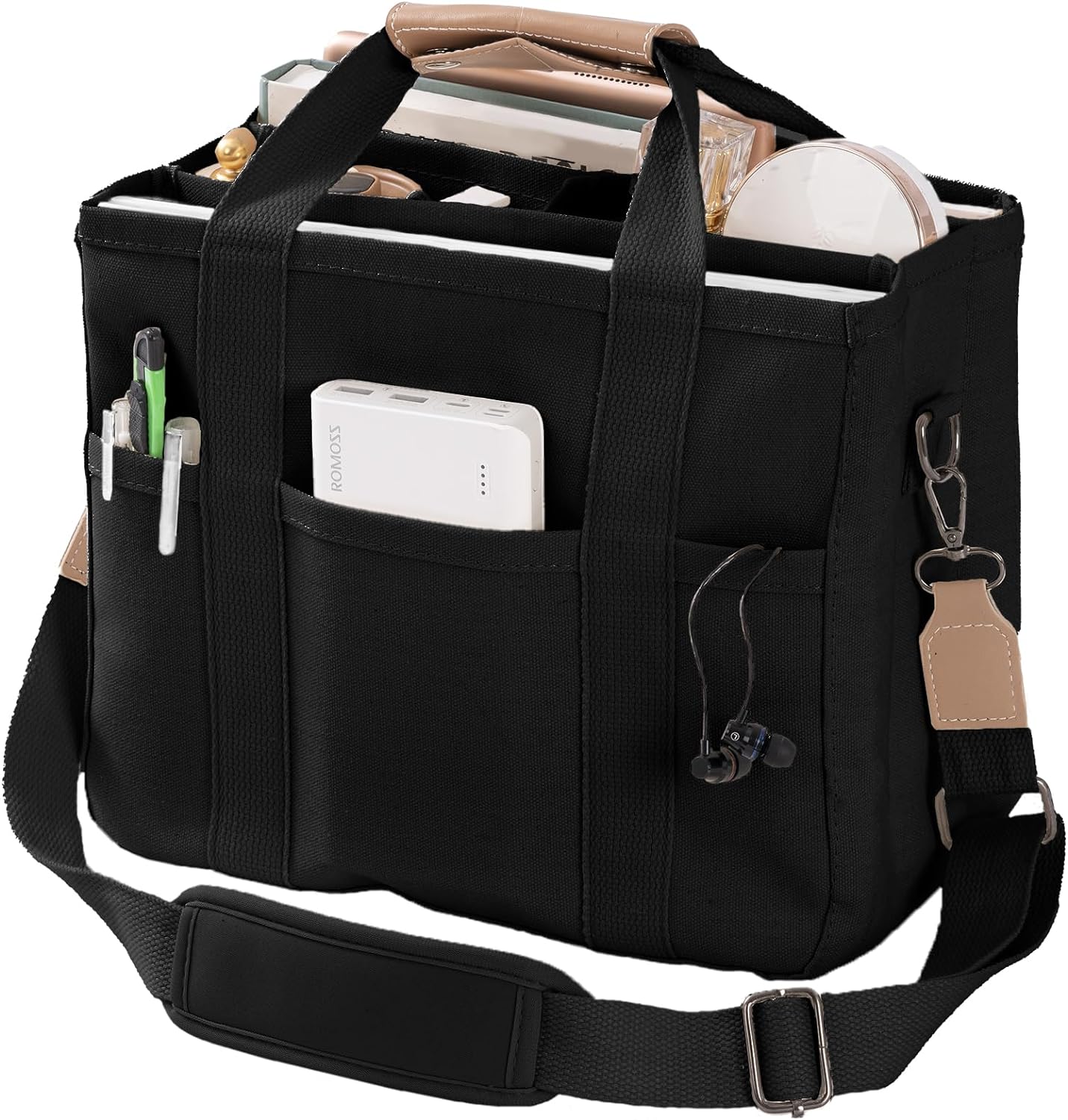 Canvas Tote Bag from 02 Black, Special Tote Bag with Multi Pockets, Functional C...