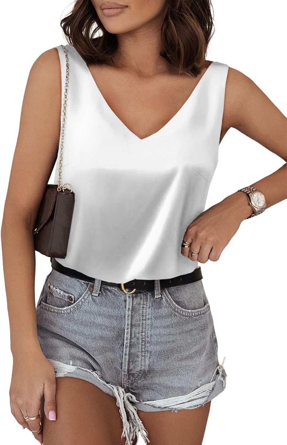 BLENCOT Tank Tops for Women V Neck Silk Summer Sat...