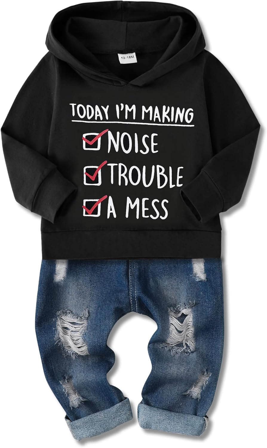 WESIDOM Baby Boy Clothes, Special Long Sleeve Printing Hoodie, Stylish Jeans Pan...