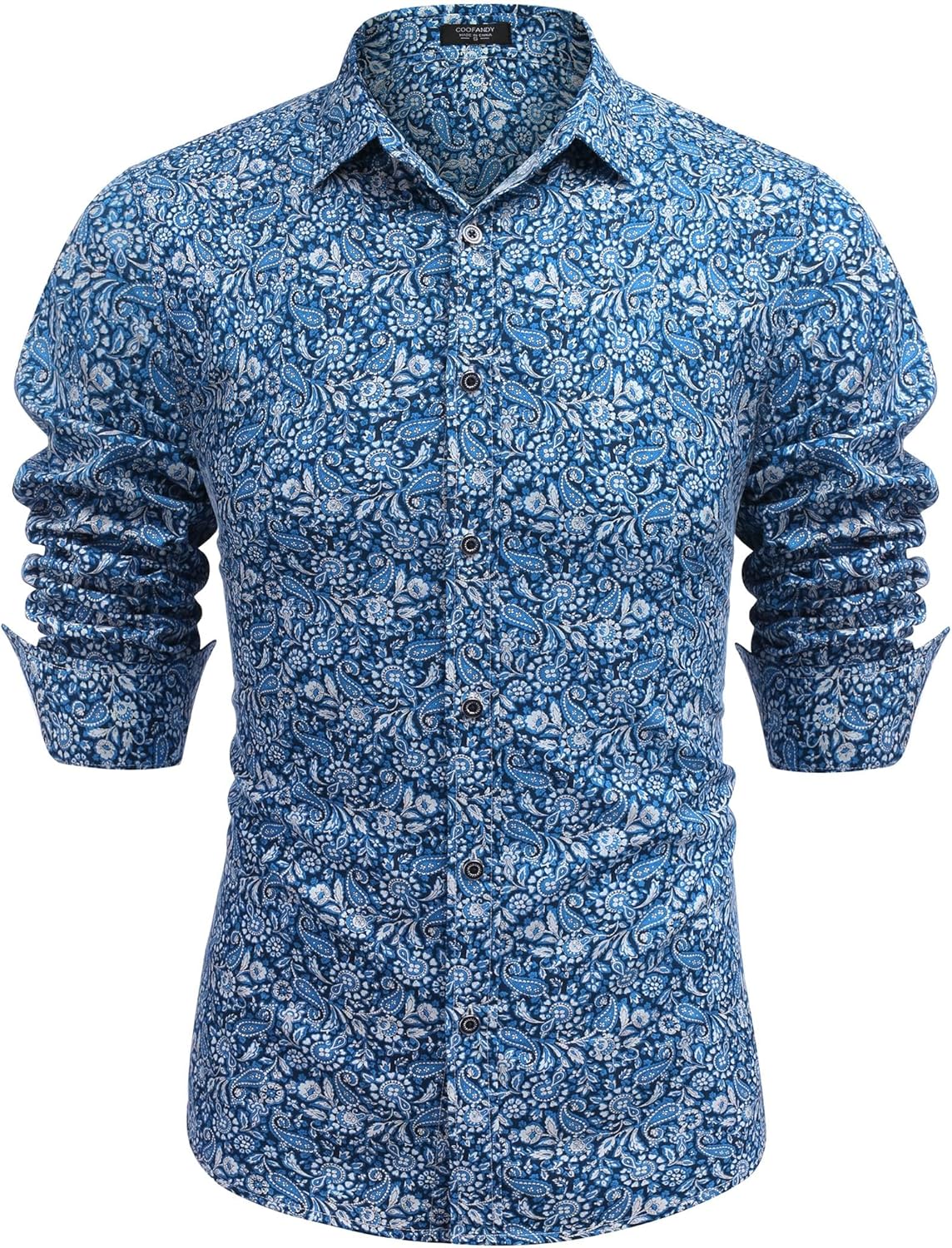 COOFANDY Men's Paisley Cotton Long Sleeve Shirt, Special Floral Print Casual Ret...