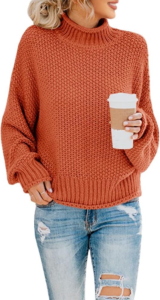 Saodimallsu Womens Turtleneck Oversized Sweaters Batwing Long Sleeve Pullover Lo...