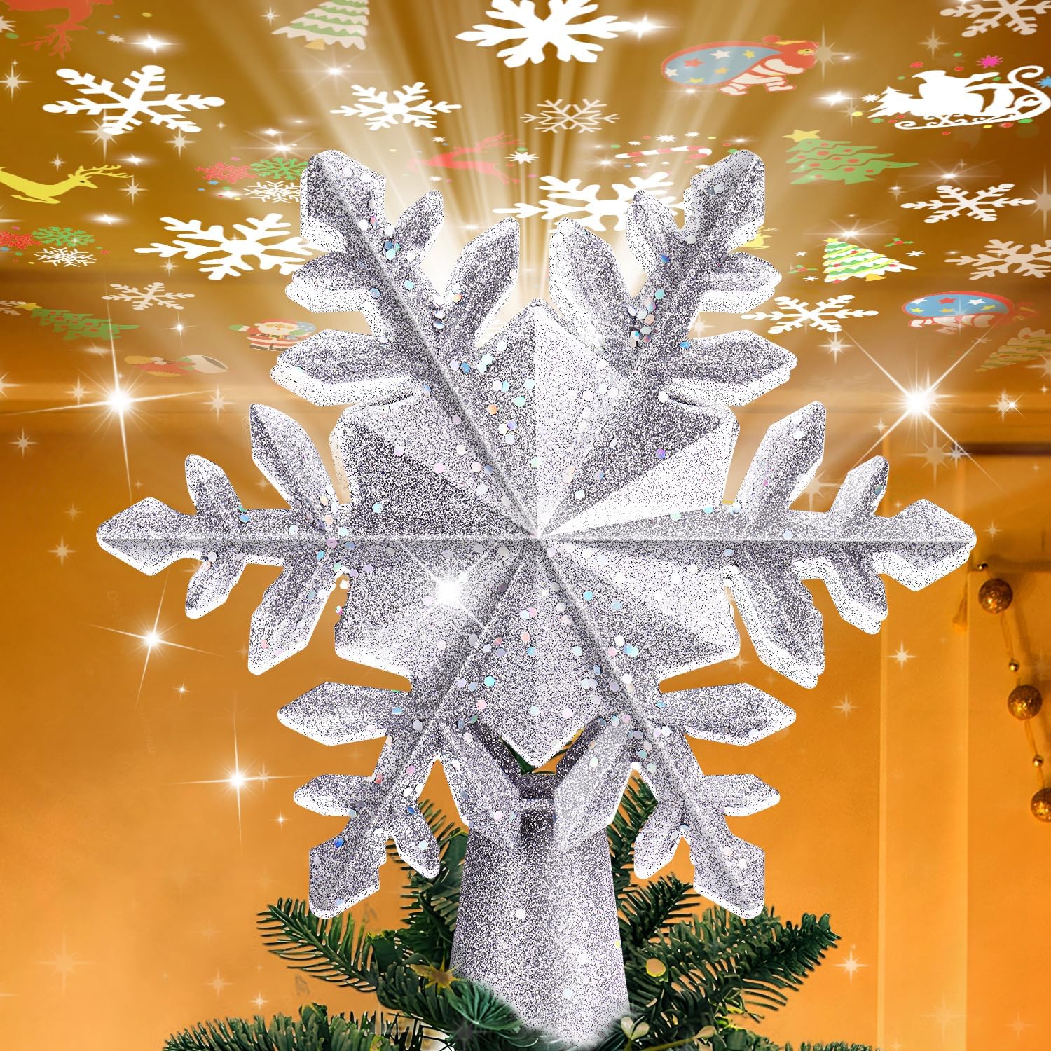 Mrrihand Christmas Tree Topper Lighted with 6 Projection Modes, Built-in 360° LE...
