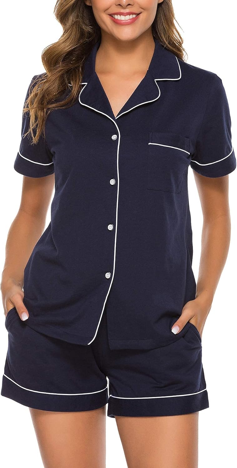 Special COLORFULLEAF Womens 100% Cotton Pajamas, Soft Short Sleeve Sleepwear wit...