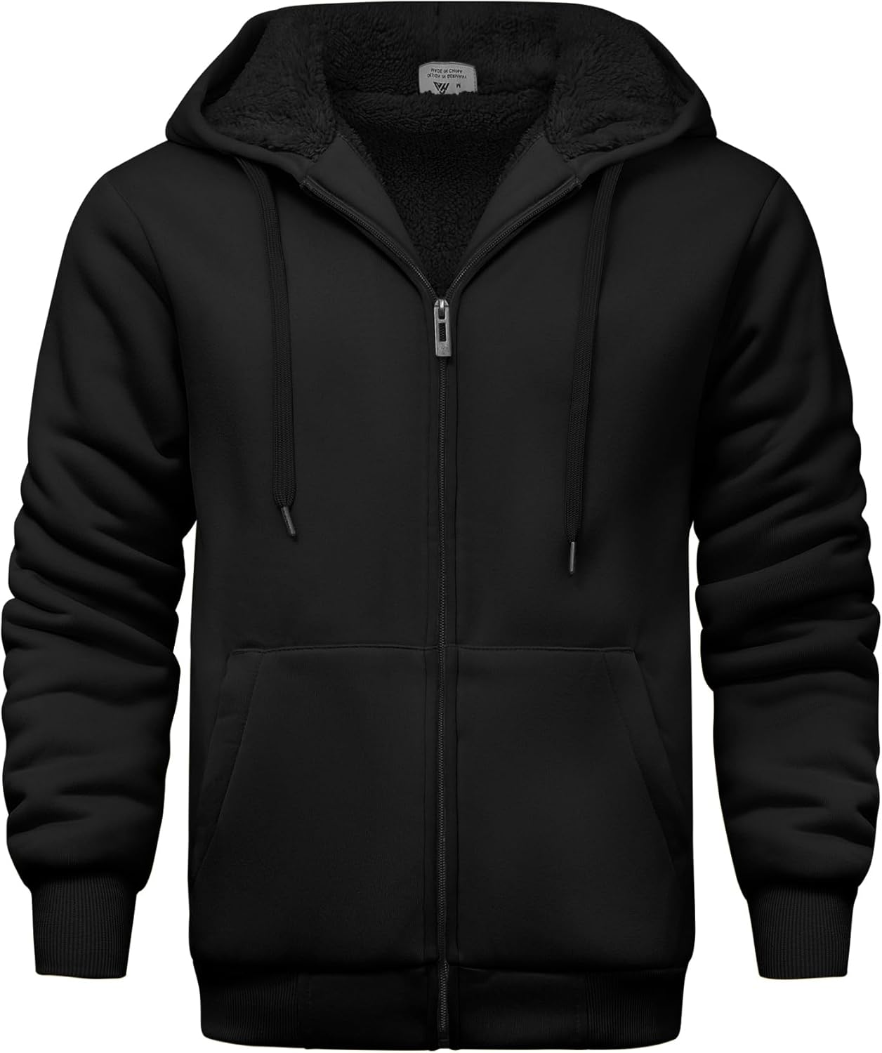V VALANCH Men Hoodie Zip Up Winter Sherpa Lined Sweatshirt Heavyweight Thick War...