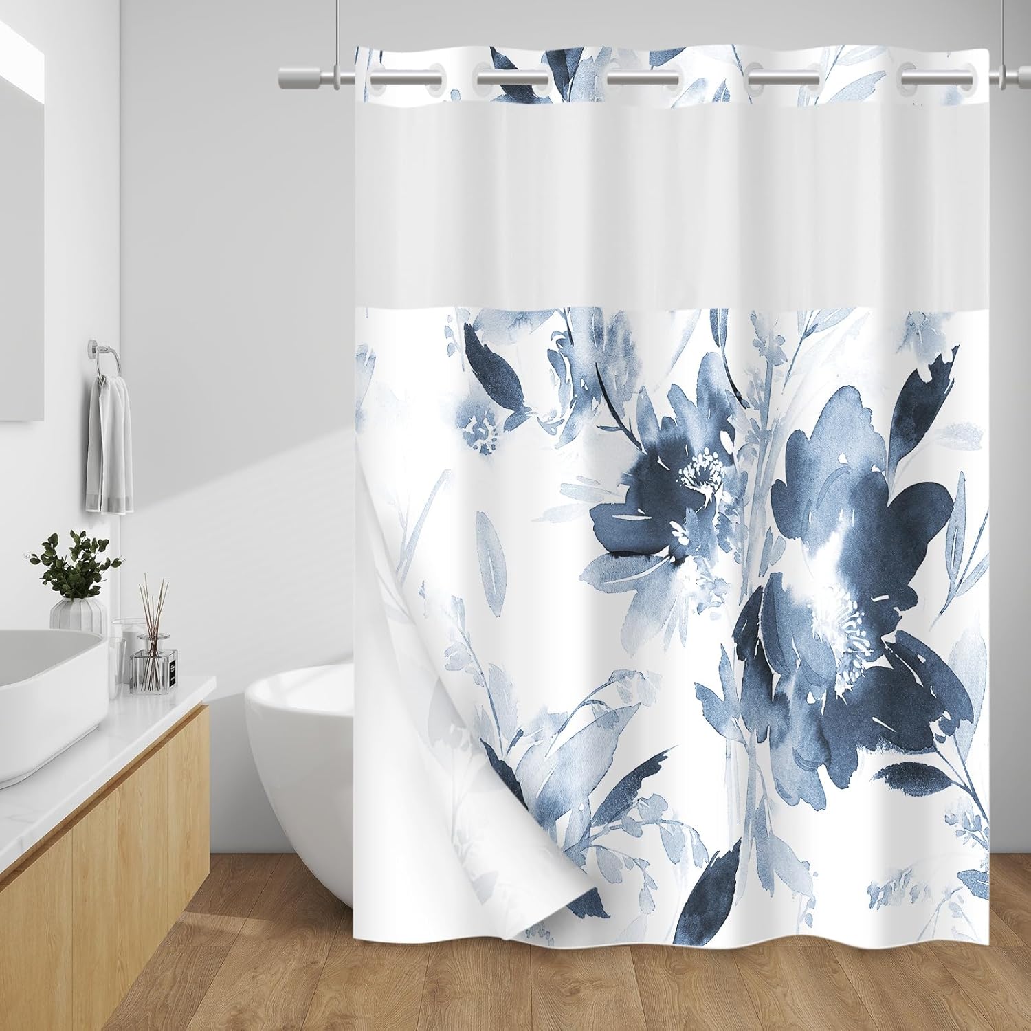 No Hook Shower Curtain, Special Shower Curtain with Snap in Liner, Innovative Fa...