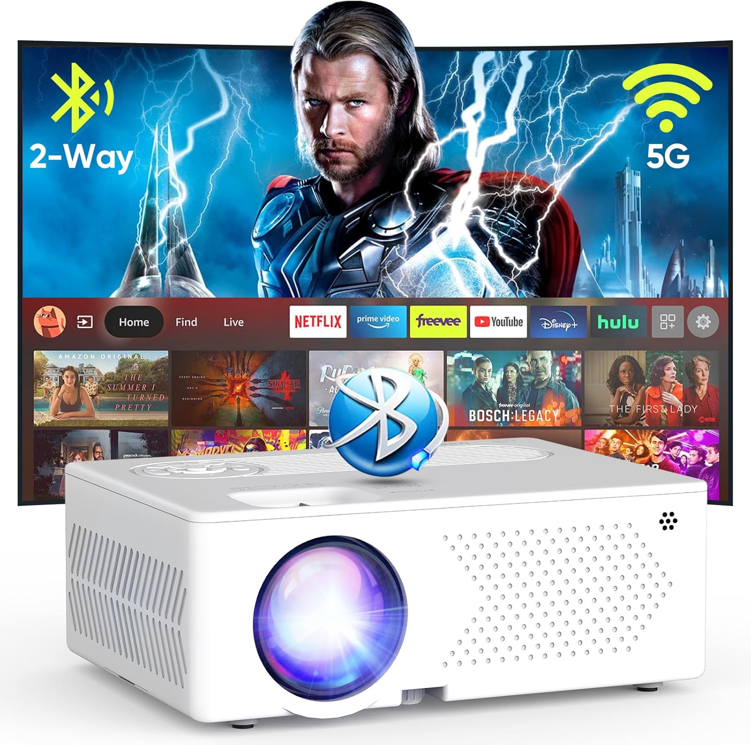 5G WiFi Bluetooth Projector, 16000 Lumens/450 ANSI Real Native 1080P 4K Outdoor...