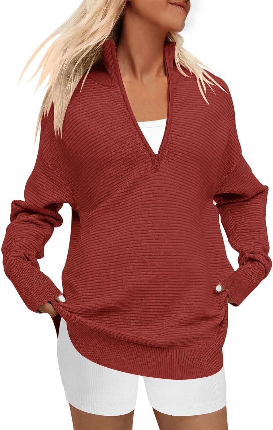 DEEP SELF Fall Women V Neck Pullover, Special Stretch Sweater with 1/4 Zip, High...